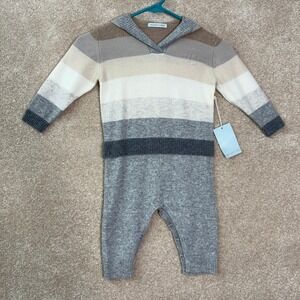 ARCHER'S BOW Romper Outfit Kid's 18-24M 100% Cashmere Striped Hooded One Piece
